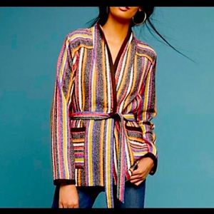 Akemi+Kin Stripe Terry Colorful Jacket Snap Boho anthro Blazer XS - M Large Fit